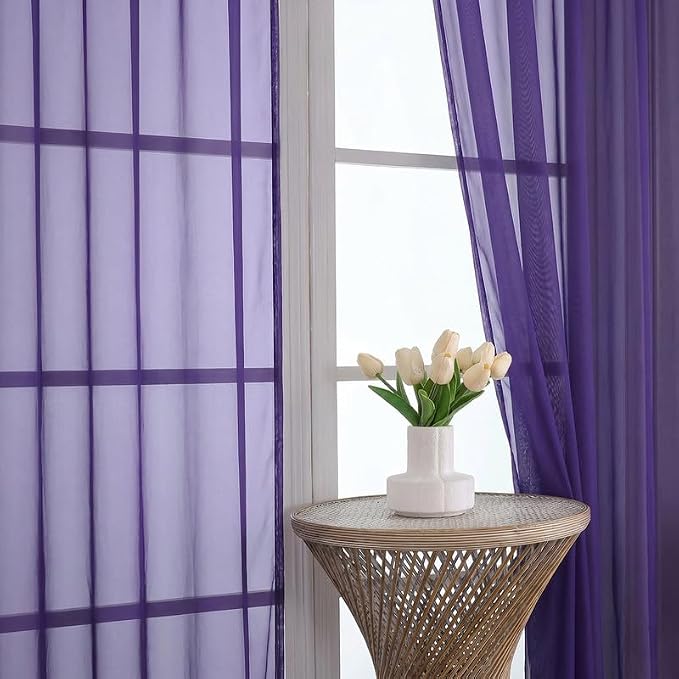 Purple Sheer Curtains 78 Inches Long 2 Panels - Image 3