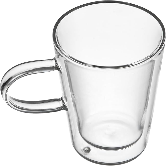 Restaurantware-Forma Professional 5.1 oz Double Wall Glass Mugs, 2 Insulated Coffee Mugs With Handle - Dishwashable, Reusable, Clear Glass Beverage Cups, Freezable, For Hot Or Cold Beverages