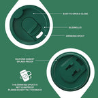 Ideus Vacuum Insulated Coffee Mug, 16oz Reusable Stainless Steel Thermal Double Walled cup with Handle and Slider Lid for Hot & Cold Beverages, BPA Free (Leapord Dark Green)