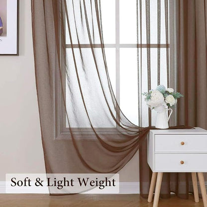MIULEE Chocolate Brown Linen Textured Semi-Sheer Curtains 54W×84L 2 Panels | - Image 5