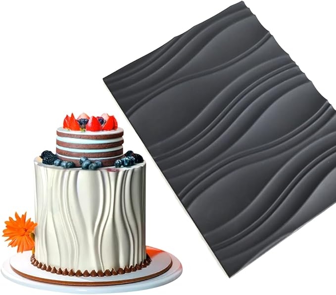 mostsom Silicone Fondant Mold Wave Pattern Embossing Mat for Cake Decorating DIY Clay, Jewelry, Pastry, Candy Making - Non-Stick Flexible Border Design (A_ Wave)