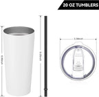 VEGOND 20oz Tumbler Bulk with Lid and Straw 6 Pack, Stainless Steel Vacuum Insulated Tumbler, Double Wall Coffee Cup Travel Mug, White