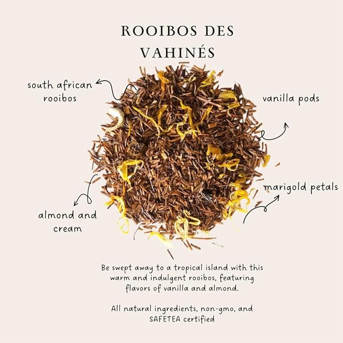 Palais des Thés - Tahitian Rooibos - Caffeine-Free Rooibos Tea with Vanilla & Almond- 3.5oz Loose Leaf Metal Gift Tin, Serves 20-25 Cups