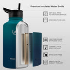 NATURE PIONEOR Insulated Water Bottles with Straw - 64oz Stainless Steel Vacuum Bottle with Holder/Carrier/Sleeve - Reusable 18/8 Food Grade Half Gallon Water Jug