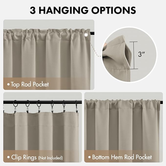 MIULEE 4 Panel Set Short Bedroom Blackout Curtains 54 Inch Long Cobblestone | - Image 7