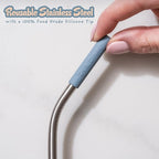 Premium Reusable Stainless Steel Drinking Straws With Silicone Tips + Patented Straw Cleaners and Carrying Case - 9” Long Metal With Curved Bend for 20/30/32oz Tumblers - Natural Colors