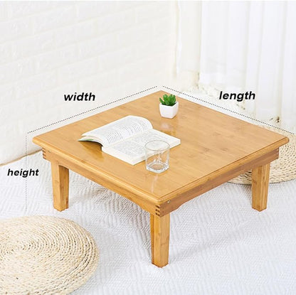 Japanese-Style Folding Bamboo Dining Table, 60*60*32cm, Wood Yellow - Image 2