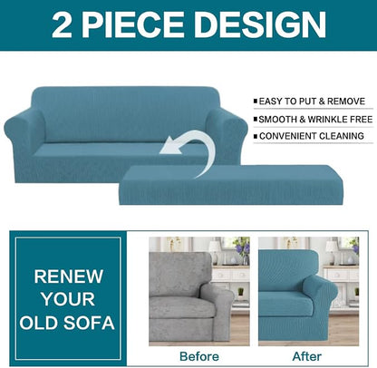 Turquoize Stretch Sofa Slipcover 2 Pieces Sofa Cover Couch Cover - Image 4