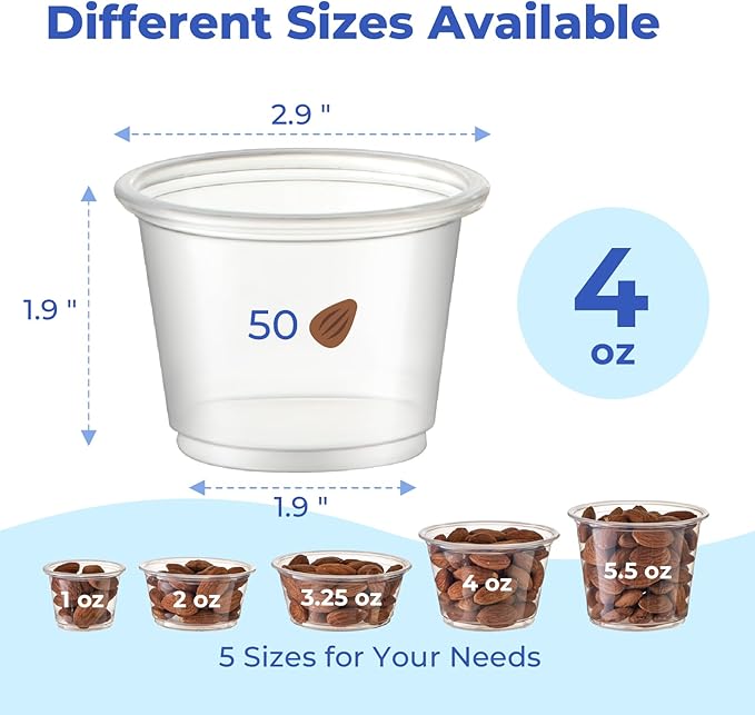 Fit Meal Prep 1250 Pack 4 oz Jello Shot Cups with Lids, Disposable Souffle Portion Cups for Sauce