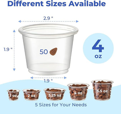 Fit Meal Prep 250 Pack 4 oz Jello Shot Cups with Lids, Disposable Souffle Portion Cups for Sauce