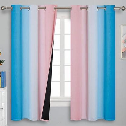 Pink and Blue Ombre Curtains for Bedroom 63 Inch Long | Room Darkening Curtains by ESTELARTEXTILER