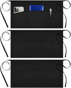 Syntus 3 Pack Server Aprons with 3 Pockets, Waterdrop Resistant Waitress Waiter Waist Apron, 11.5-inch Black