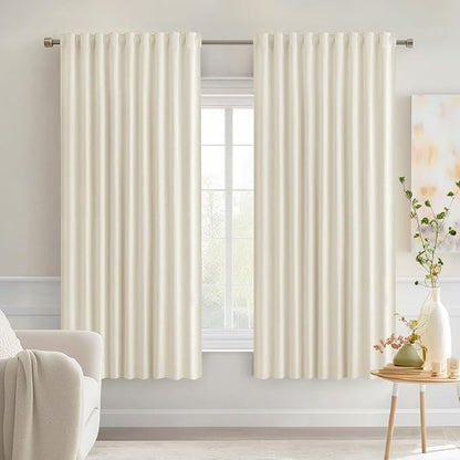 MIULEE Beige White Back Tab Blackout Curtains 52x63 Inches Long 2 Panel Set | by MIULEE