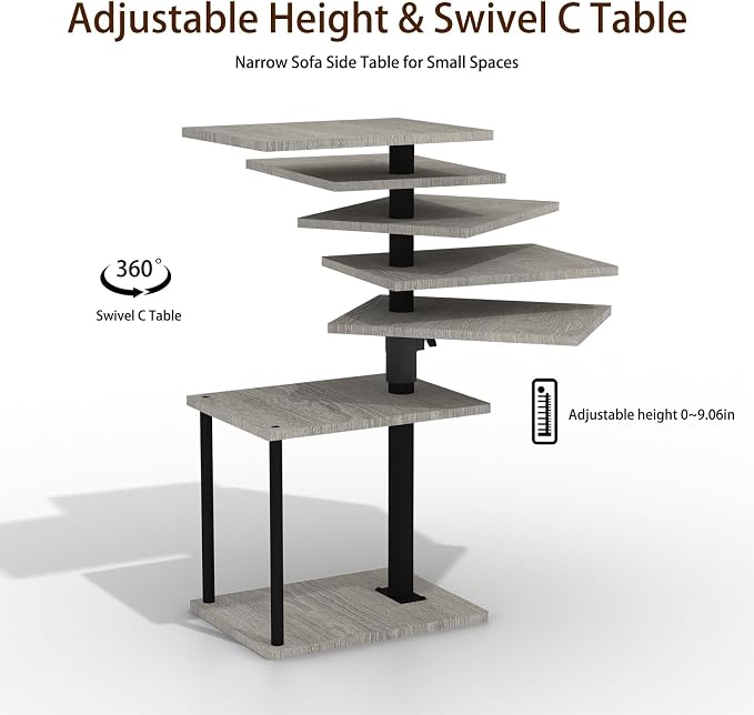 Faesun Swivel Side Table for Couch Arm, Adjustable C End Table for Recliner or - Image 6