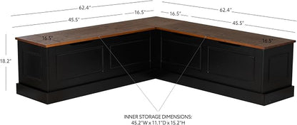 Linon Harris Black and Walnut Backless Kitchen Dining Nook - Image 2