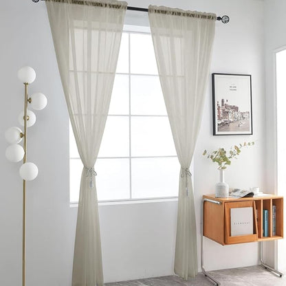 SpaceDresser Basic Rod Pocket Sheer Voile Window Curtain Panels Ancient Grey 1 - Image 2