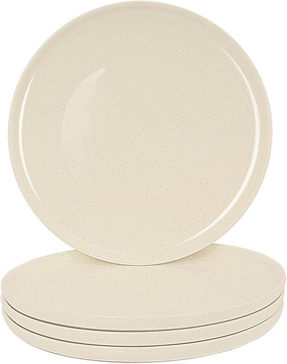 GZG Ceramic Dinner Plates Set of 4, 10.25 Inch Speckled Stoneware Plates with Clay-Tone Base, Large Ceramic Plates for Steak, Salad, Pizza, Microwave Oven Dishwasher Safe