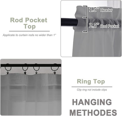 Sheer Grey Curtains, Sheer Curtains 63 inch Length 2 Panels Set, Rod Pocket - Image 4