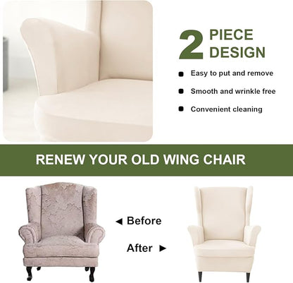 HAOYONG Wing Chair Slipcovers Waterproof Spandex Wingback Chair Covers 2 Pieces - Image 7