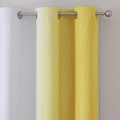 Yellow and Greyish White Ombre Blackout Curtains - Image 4
