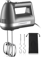 Electric Hand Mixer, Powerful Hand Mixer Electric Handheld with 304 Beaters, Dough Hook,Hand Held Mixer with Turbo for Baking Cakes, Eggs, Cream Food(Grey)