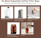 No Mess Cold Brew Coffee Filters - 120 Count Disposable Fine Mesh Brewing Bags for Concentrate/Iced Coffee Maker, French/Cold Press Kit, Hot Tea in Mason Jar or Pitcher, 4 x 6 Inches