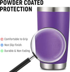 COMOOO 20oz Double Wall Vacuum Insulated Travel Mug, Stainless Steel Tumbler with Lid and Straw Durable Powder Coated Insulated Coffee Cup for Cold & Hot Drinks (Purple. 2 Pack