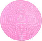 Hitefu 12 Inch Round Silicone Cake Mat, Silicone Baking Mat with Measurement for Cake Turntable & Rolling Dough (Pink)