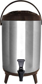 Stainless Steel Insulated Beverage Dispenser – Insulated Thermal Hot and Cold Coffee Carafe – 8 Liter Drink Dispenser with Spigot for Hot Water, Tea & Coffee, Cold Milk, Juice & More BROWN…