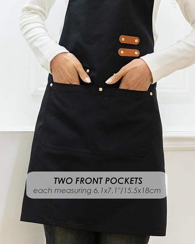 Lisianthus 2 Pack Adjustable Bib Aprons for Women with Pockets, Men's Kitchen Cooking Apron