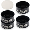 Tellshun 4 Pack Small Springform Cheesecakes Pan Tins Set 4 Inch Mini Baking Mold 4 Pieces Round Leakproof Nonstick Removable Bottom Bakeware for Pie Pizzas and Quiches Includes 50Pcs Parchment Paper