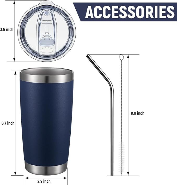 COMOOO 20oz Navy Double Wall Vacuum Insulated Travel Mug, Stainless Steel Tumbler with Lid, Durable Powder Coated Insulated Coffee Cup for Cold & Hot Drinks, 1 Pack