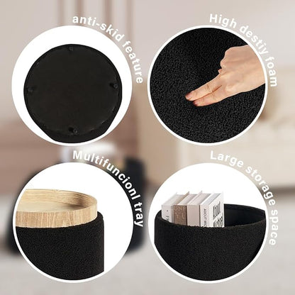 PINPLUS Storage Ottoman Round Boucle Ottoman - Image 5