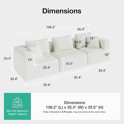Novilla 106" Modular Sectional Sofa, Modern Cloud Sectional Couch - Image 2