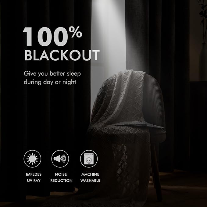 MIULEE Extra Wide 100% Blackout Linen Curtains - Image 3