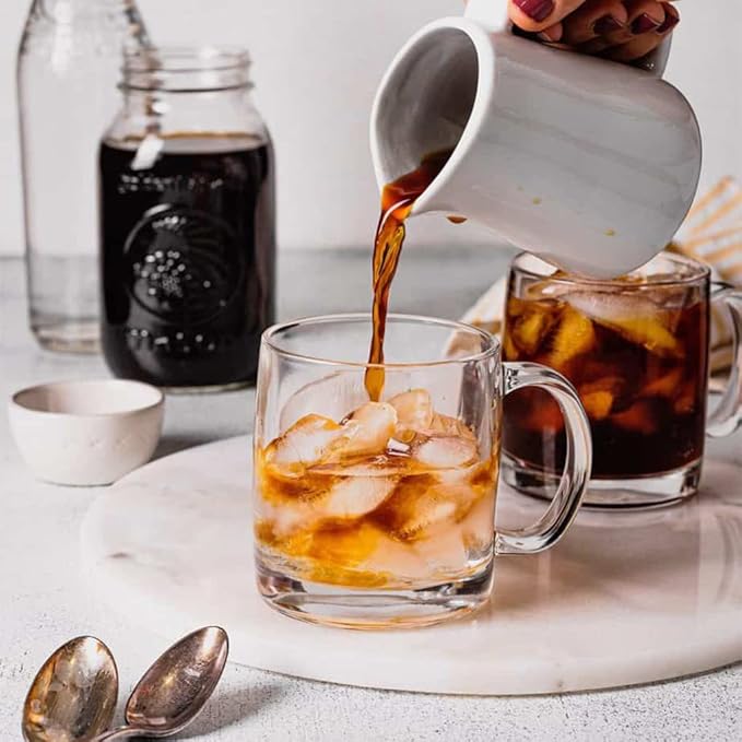6-Pack Glass Coffee Infusion Mugs with Handle, Clear Tea cups Mugs, Espresso Cups Perfect for Cappuccino, Latte, Tea, Cafe Warm Beverage, Dishwasher & Microwave Safe.