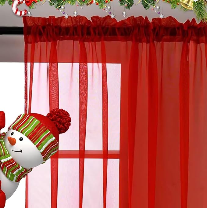 SpaceDresser Basic Rod Pocket Sheer Voile Window Curtain Panels Red 1 Pair 2 - Image 8