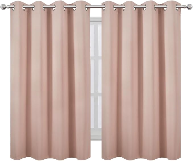 Blackout Curtains 66 x 54 Inch Long Blush Curtains Set of 2 Panels Room - Image 2