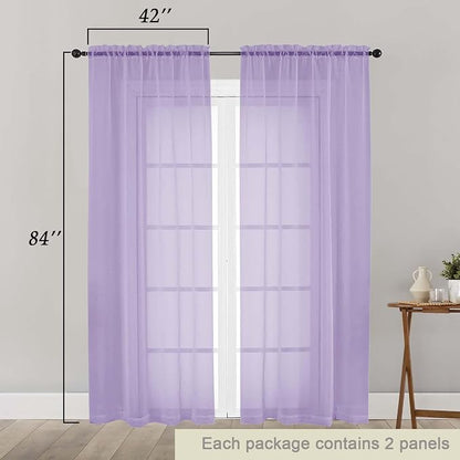 Lavender Sheer Curtains 84 Inches Long 2 Panels, Soft Airy Light Filtering - Image 2