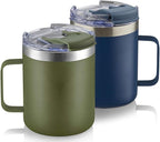 ALOUFEA 12oz Stainless Steel Insulated Coffee Mug with Handle, Double Wall Vacuum Travel Mug, Tumbler Cup with Fliping Lid, Navy and Army Green