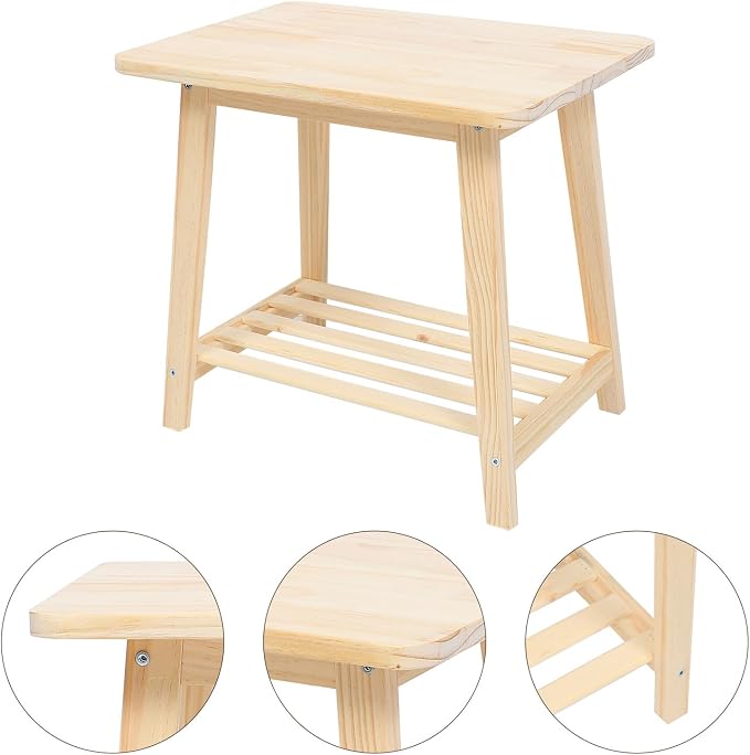 PRETYZOOM Nordic Style Small Solid Wood Sofa Side Table Living Room Coffee - Image 9