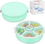Kids' Rotating Snack Container Set – 2-Pack, Includes 1 Rotating Snack Container & 1 Round Sectioned Snack Box, BPA-Free, Dishwasher Safe, Perfect for Travel-Green