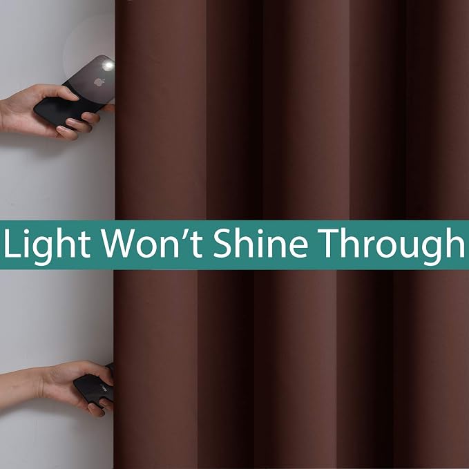 Yakamok Brown 100% Blackout Patio Door Curtain Panels W100 x L84, 1 Panel | - Image 3