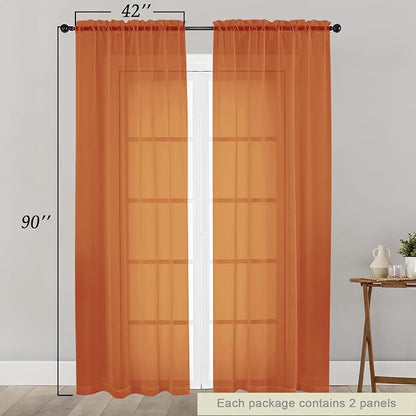 Sheer Orange Curtains for Bedroom Living Room 90 Inches Long 2 Panels Set - Image 2