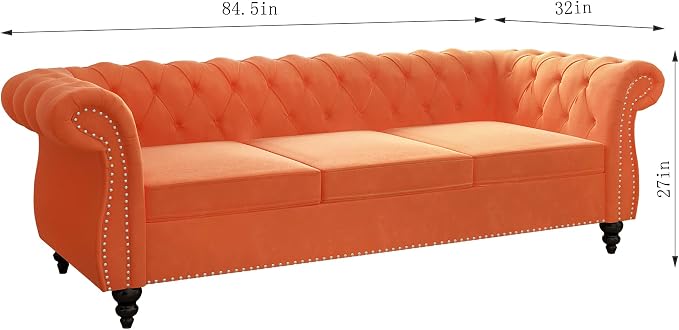 ORRD 2 Piece Living Room Set, Velvet Chesterfield Sofa Couch Chair - Image 7