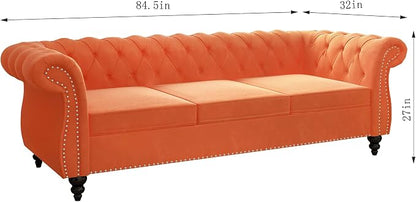 ORRD 3 Piece Living Room Set, Velvet Chesterfield Sofa Loveseat Couch Chair - Image 7