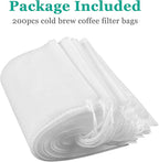 Yzurbu 200pcs 4''x6'' Cold Brew Coffee Filter Bags, No Mess Disposable Filter Bag with Drawstring for Coffee Grounds & Ice Tea