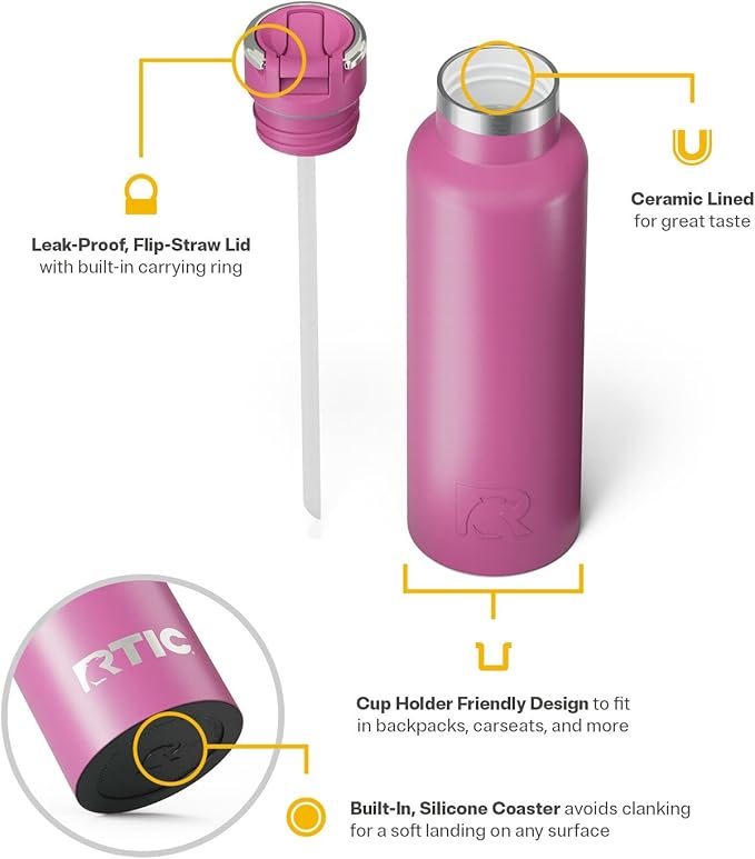 RTIC 20oz Journey Bottle Metal Stainless Steel Vacuum Insulated, BPA Free, Reusable, for Water, Hot and Cold Drinks, Travel, Sports, Camping, Orchid