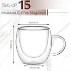 Gerrii Espresso Cups Double Walled Espresso Shot Glass with Handle Cups Insulated Clear Small Shot Glasses for Cappuccino Latte Hot Beverage(15 Pcs,2.5 oz)