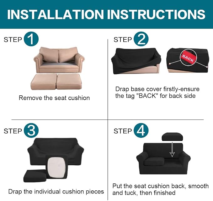 Turquoize 3 Piece Sofa Covers For 2 Cushion Couch Sofa Slipcover Soft Couch - Image 6